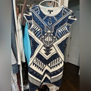Express Blue and White Sequin Mini Dress